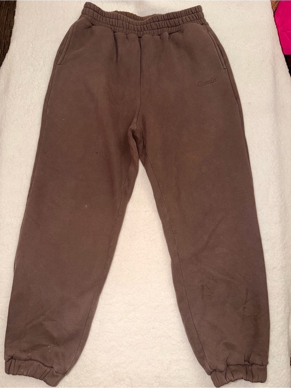 Comfrt Women’s Fleece Cotton Blend Jogger Pants Pull-On Pockets Brown L